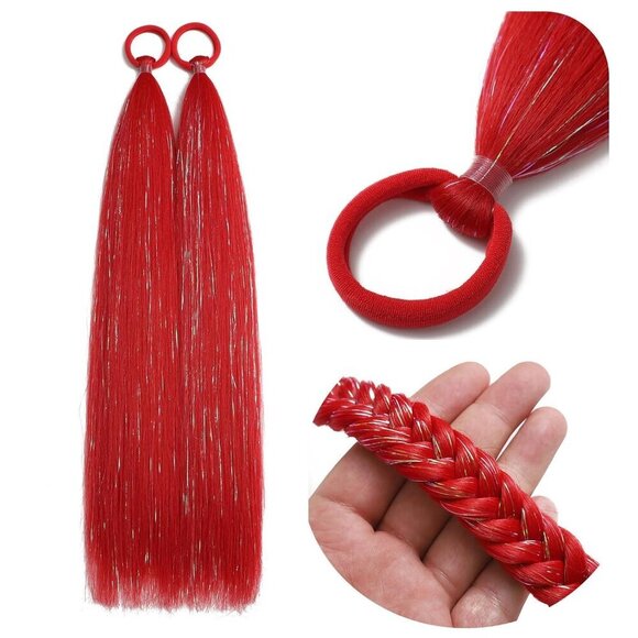 Red Ponytail Hair Extensions Synthetic 20 Inch 2 Pack Wavy Festival Accessories main image 5